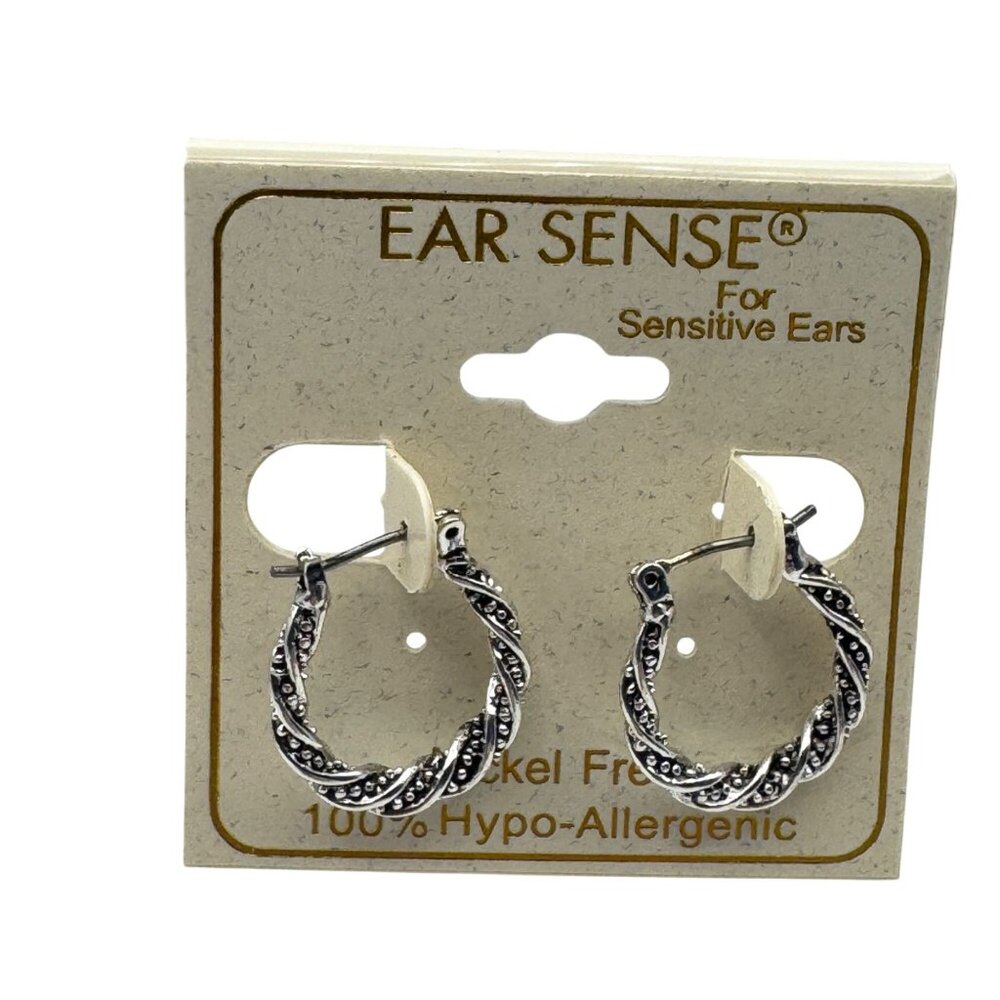 Ear Sense Hoop Earrings Hypoallergenic Twisted Silver Tone For Sensitive Ears